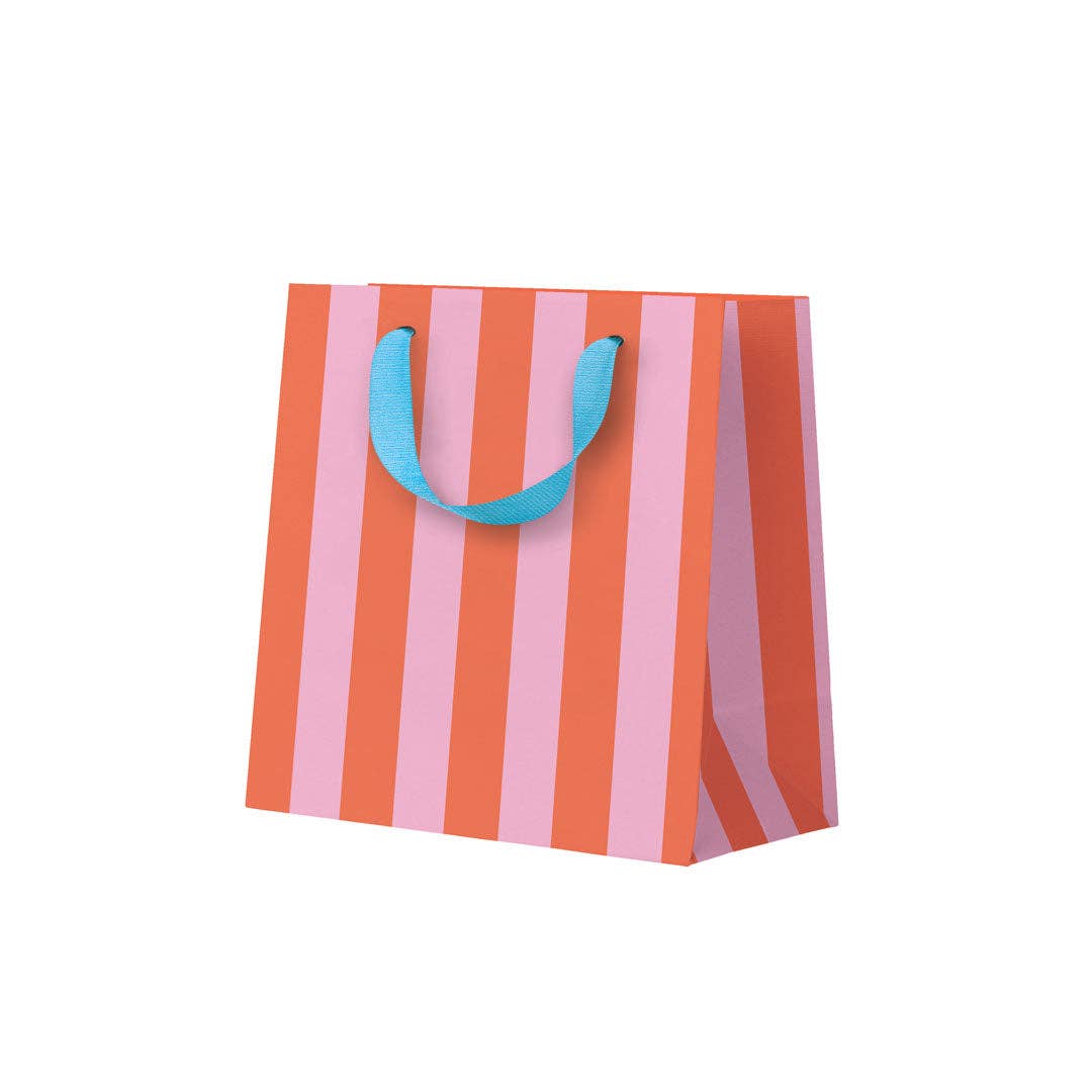 Ohh Deer Pink & Orange Stripe Small Gift Bag with bold pink and orange stripes.