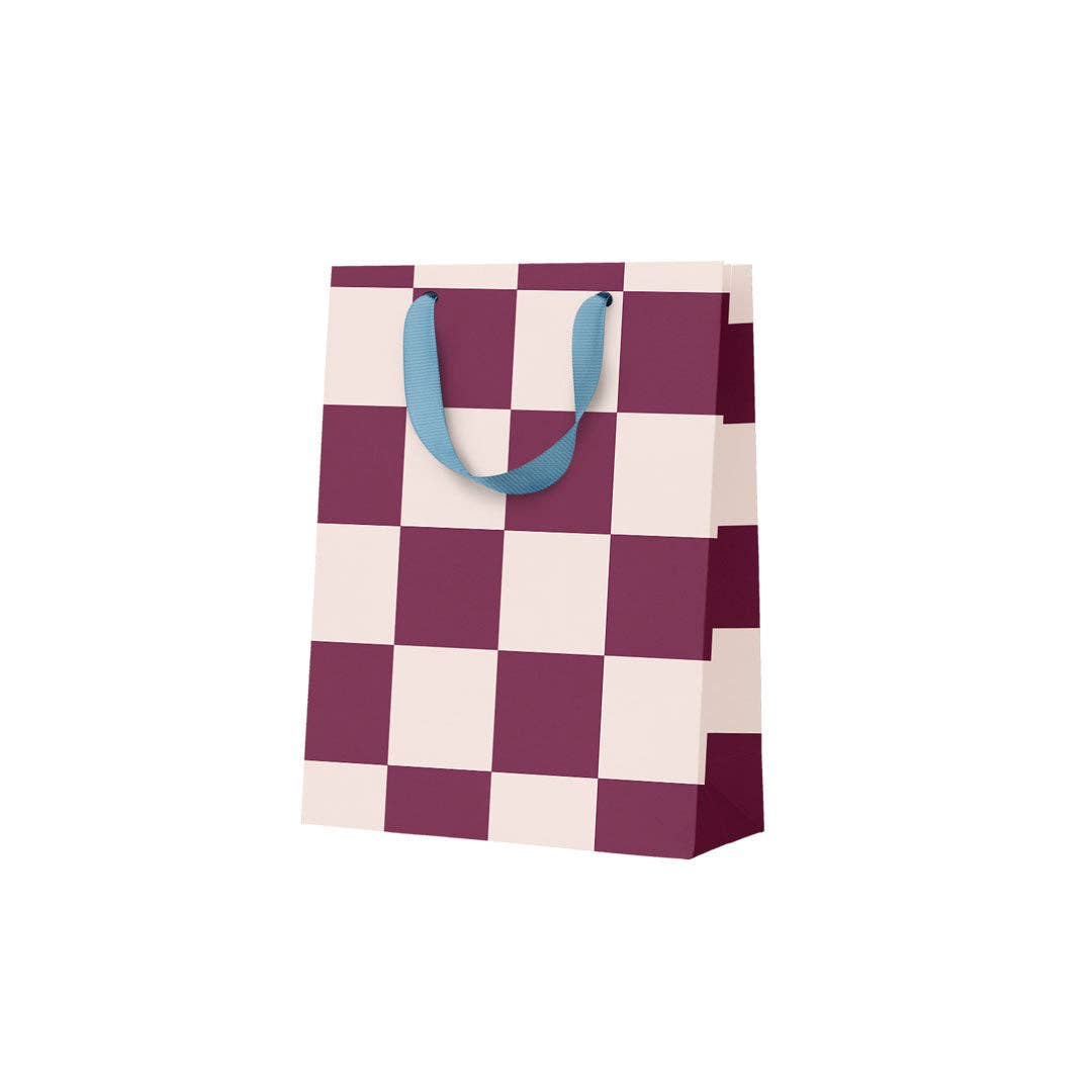 Ohh Deer Checkerboard Mini Gift Bag with bold graphic checkerboard pattern and carrying handles.