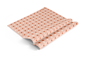 Hearts 2 Gift Wrap by Dahlia Press with pink and white heart pattern, shown wrapped around a gift and tied with a coordinating ribbon.