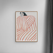 Poster & Frame Still Waiting Poster by Sofia Lind. 50 × 70 cm Scandinavian art print featuring muted colors, patterned background, and seated figure.