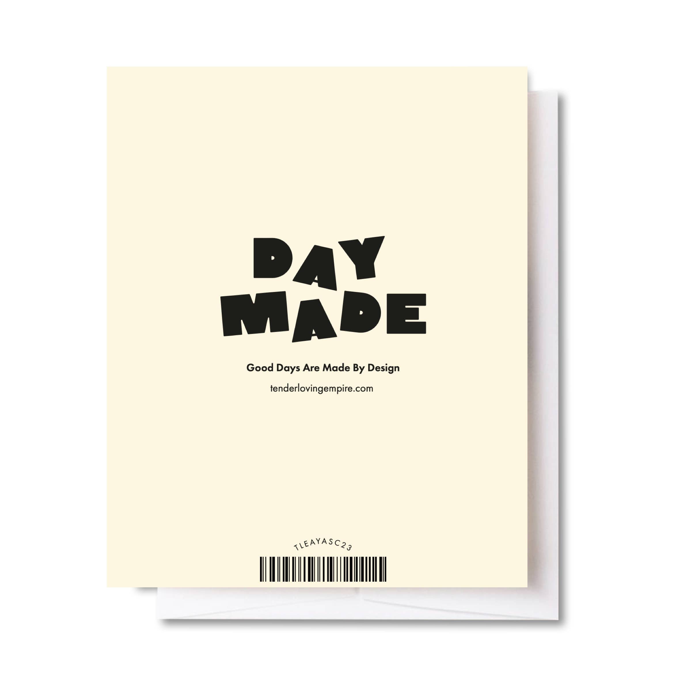 Welcome to the Flock Card featuring puffins perched on a rocky island against a teal background.