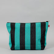 Carla Toilet Bag by A World of Craft in black and turquoise handwoven cotton stripes with nylon lining, Fair Trade handmade in Guatemala.