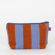 Carla Toilet Bag by A World of Craft in blue and brown handwoven cotton stripes with nylon lining, Fair Trade handmade in Guatemala.