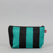 Carla Toilet Bag by A World of Craft in black and turquoise handwoven cotton stripes with nylon lining, Fair Trade handmade in Guatemala.