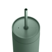Fellow Carter Cold Tumbler in matte stainless steel with reusable straw, ceramic-coated interior, and spill-resistant lid. Available in 16 oz size.