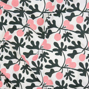 A World of Craft Fig Tablecloth, 140 × 260 cm, in green and pink botanical print. Hand block-printed cotton, Fair Trade from Bangladesh.