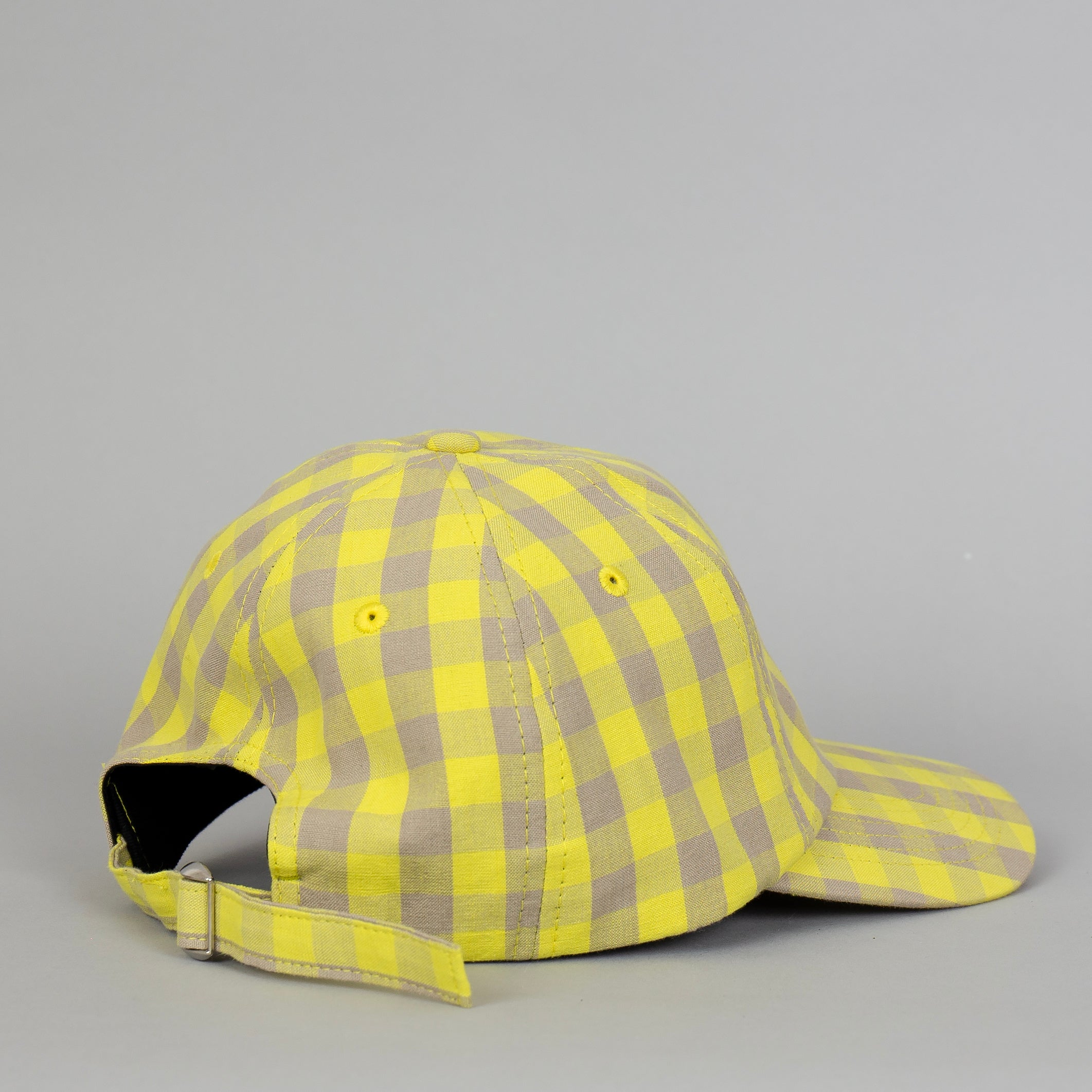 Ruta Cap in yellow and beige organic cotton checks, Fair Trade handmade in Bangladesh.