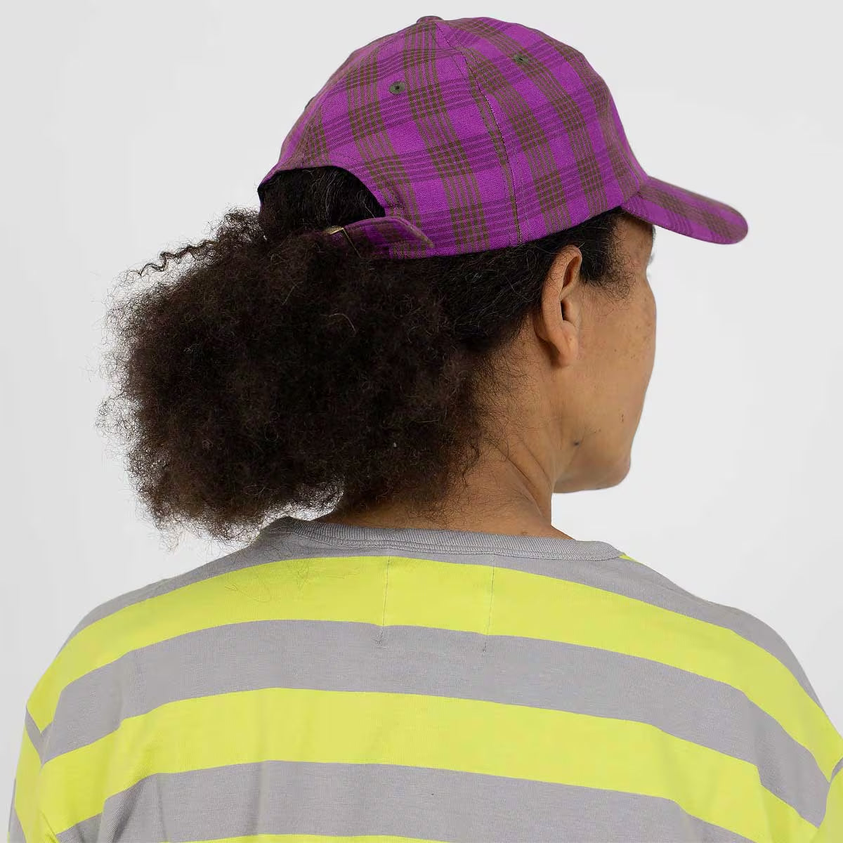 Ruta Cap in lilac and brown organic cotton checks, Fair Trade handmade in Bangladesh.