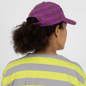 Ruta Cap in lilac and brown organic cotton checks, Fair Trade handmade in Bangladesh.