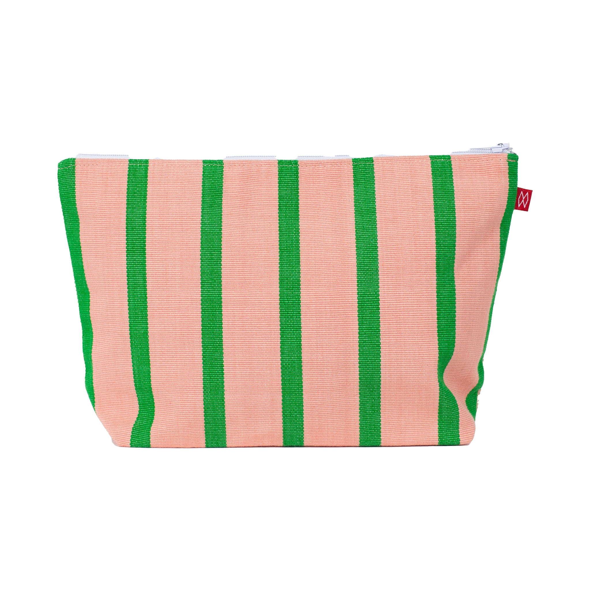America Zipper Bag by A World of Craft in handwoven multicolored cotton stripes with nylon lining, Fair Trade handmade in Guatemala—large enough for toiletries or to use as a clutch with your phone.