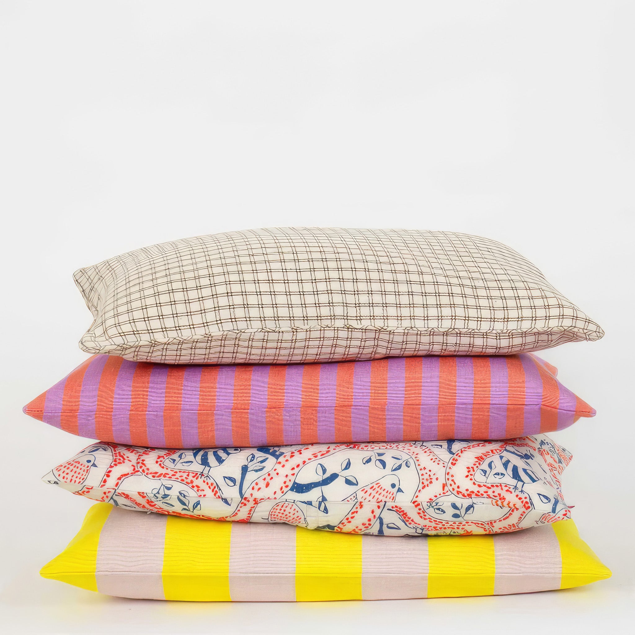 A World of Craft Cushion Cover in orange and lilac handwoven cotton stripes, Fair Trade made in Guatemala.