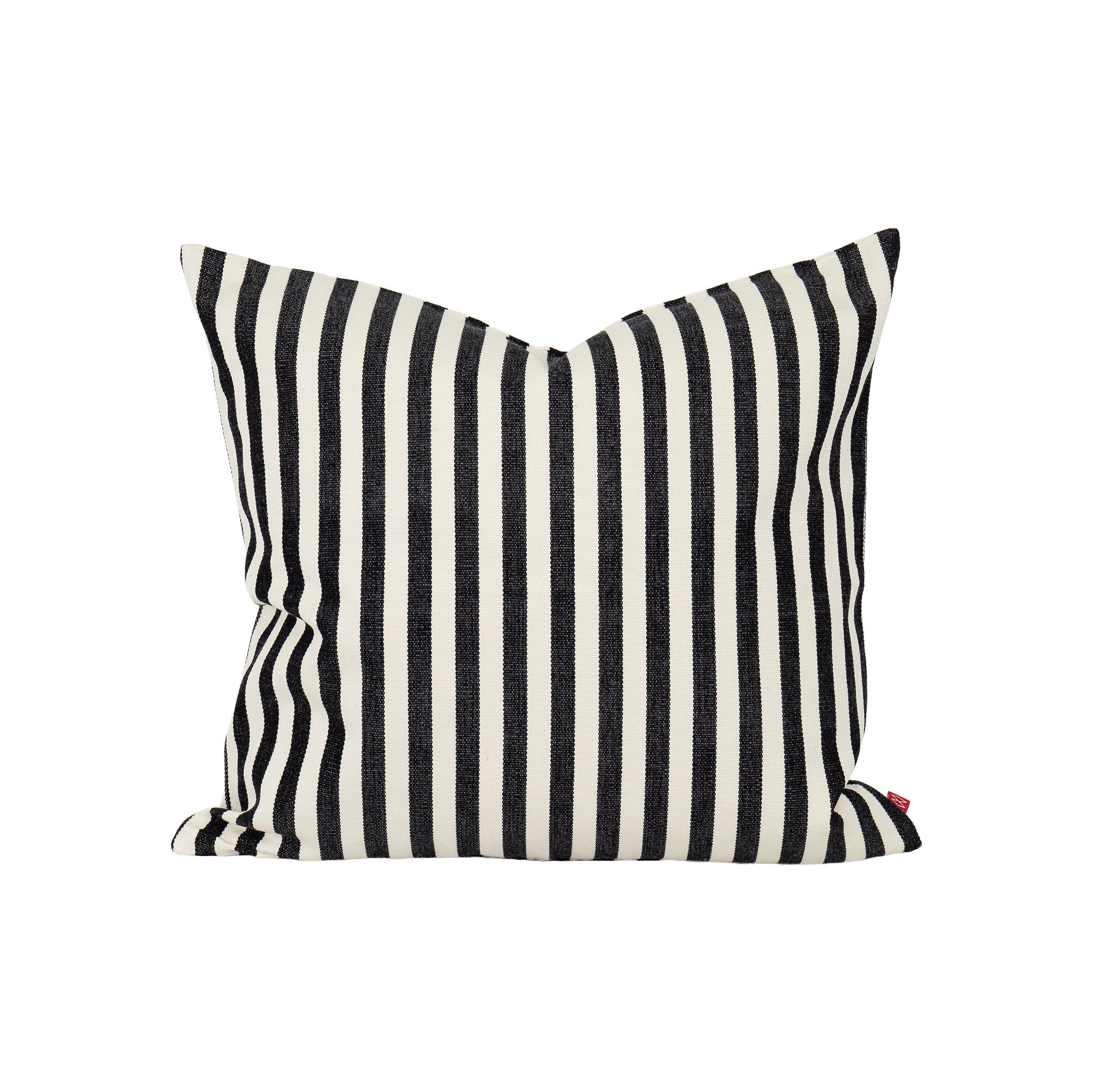 Donia Cushion Cover with bold black and white vertical stripes, handwoven from 100% cotton, square 50 × 50 cm, fair trade and handmade in Guatemala.