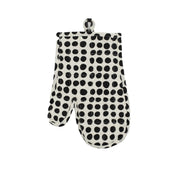 A World of Craft Dots Oven Mitt and Potholder in black and white spotted print, Fair Trade cotton with padded polyester fill.
