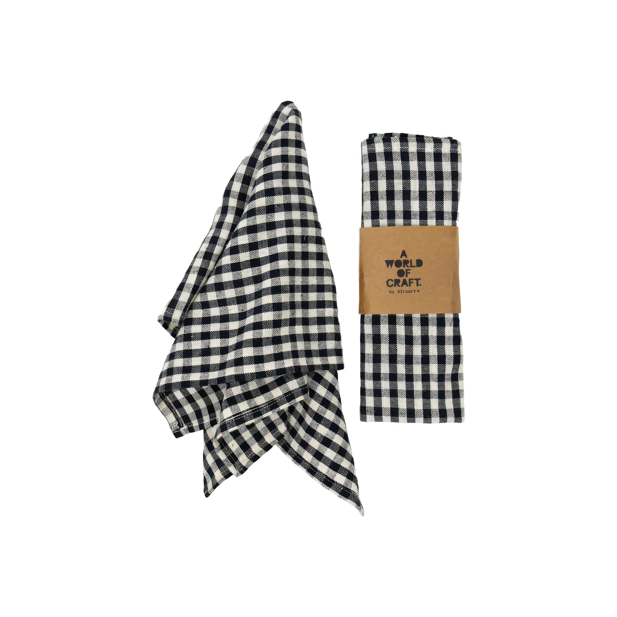 Eco Check Napkin Set by A World of Craft in black and natural gingham, handwoven from 100% organic cotton and sold as a set of two.