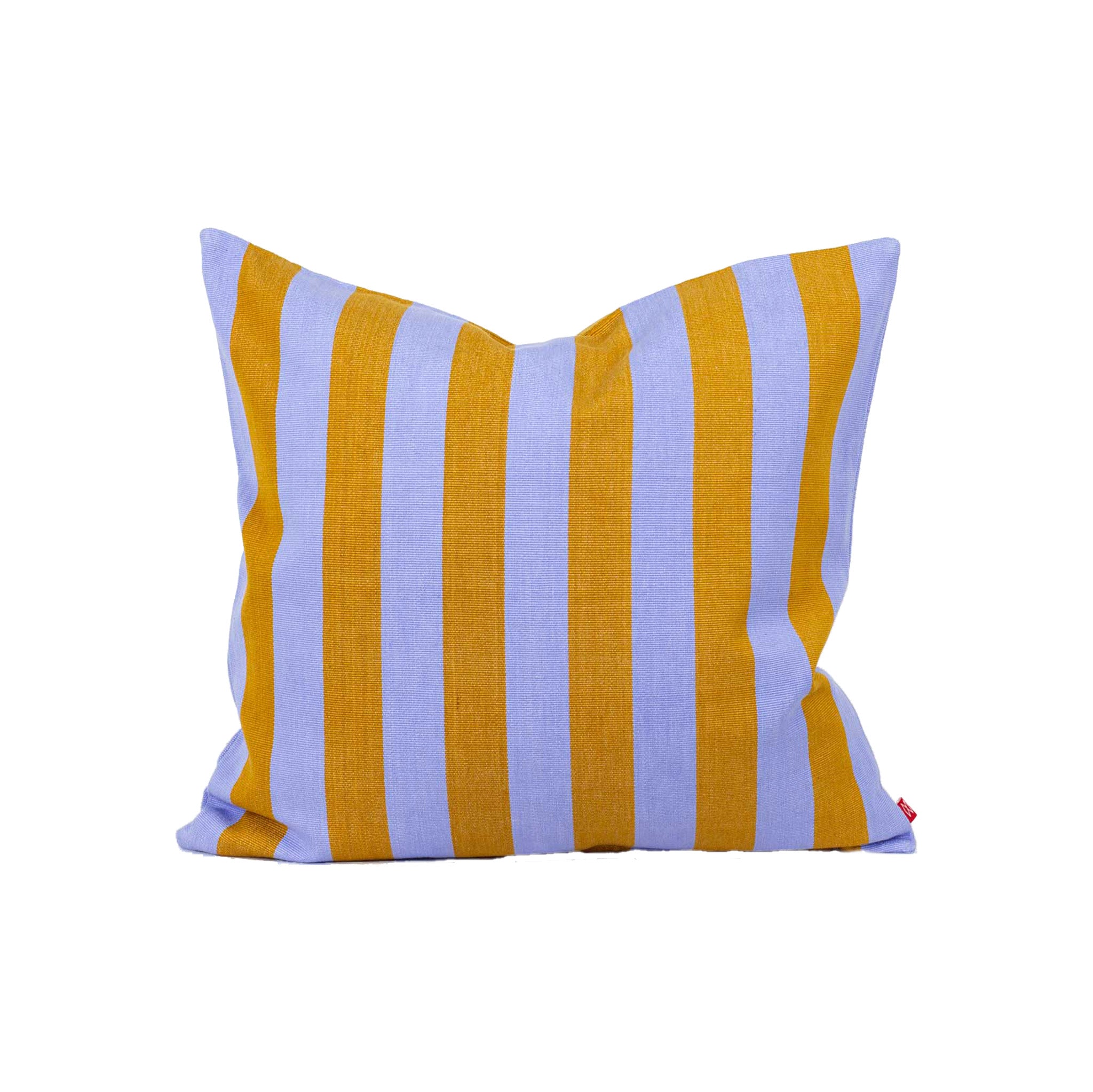 Emanuela Cushion Cover by A World of Craft with light violet and mustard handwoven stripes in cotton reps weave, double-sided design made in Guatemala.