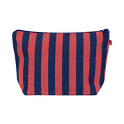 Enriqua Toilet Bag by A World of Craft in bold blue-and-pink handwoven cotton stripes with nylon lining, Fair Trade handmade in Guatemala—large enough for toiletries or to carry as a clutch with your phone.