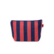 Enriqua Toilet Bag by A World of Craft in bold blue-and-pink handwoven cotton stripes with nylon lining, Fair Trade handmade in Guatemala—large enough for toiletries or to carry as a clutch with your phone.