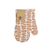 A World of Craft Foliage oven mitt and potholder in pink and off-white block print cotton with padded insulation. Handmade & Fair Trade in Bangladesh.