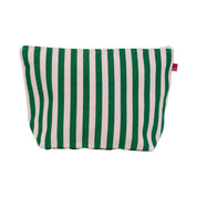 Josefin Zipper Bag by A World of Craft in handwoven green-and-white cotton stripes with nylon lining, Fair Trade handmade in Guatemala—spacious enough for toiletries or to carry as a clutch with your phone.