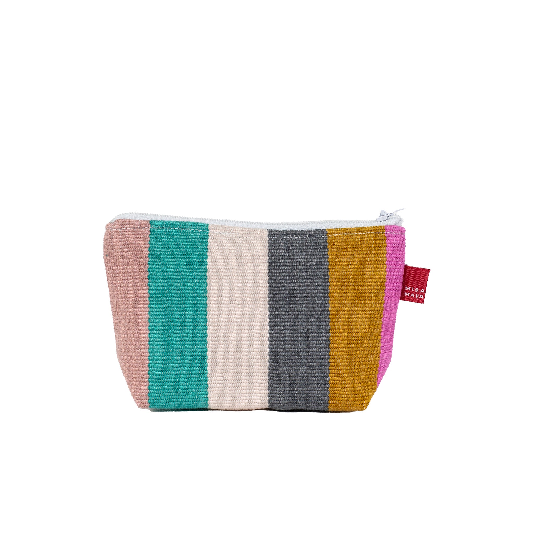 Noelia Toilet Bag by A World of Craft in multicolored handwoven cotton stripes with nylon lining, Fair Trade handmade in Guatemala—perfect for toiletries or as a clutch.