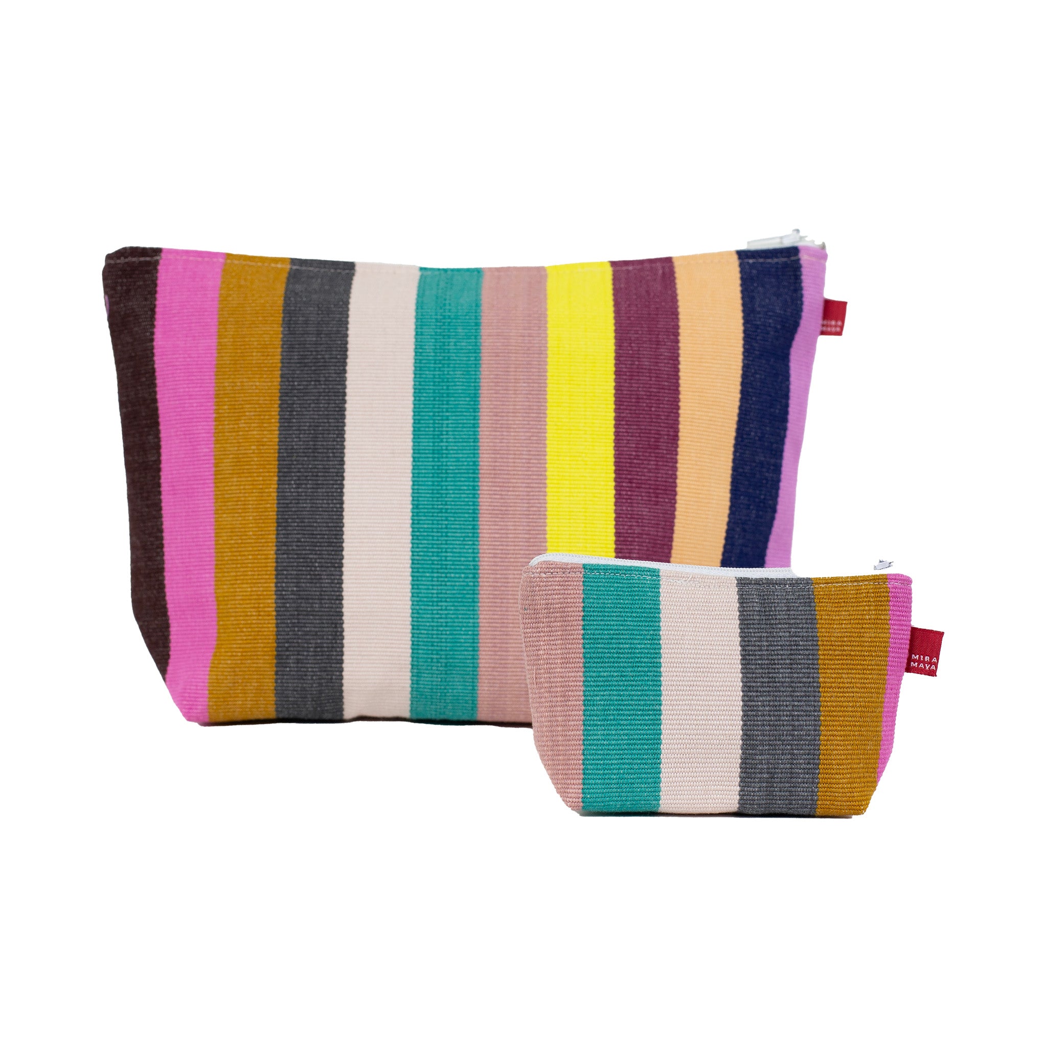 Noelia Toilet Bag by A World of Craft in multicolored handwoven cotton stripes with nylon lining, Fair Trade handmade in Guatemala—perfect for toiletries or as a clutch.