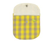 Ruta Purse in classic yellow/beige check pattern, organic cotton with hand-embroidered yellow bird, Fair Trade handmade in Bangladesh.