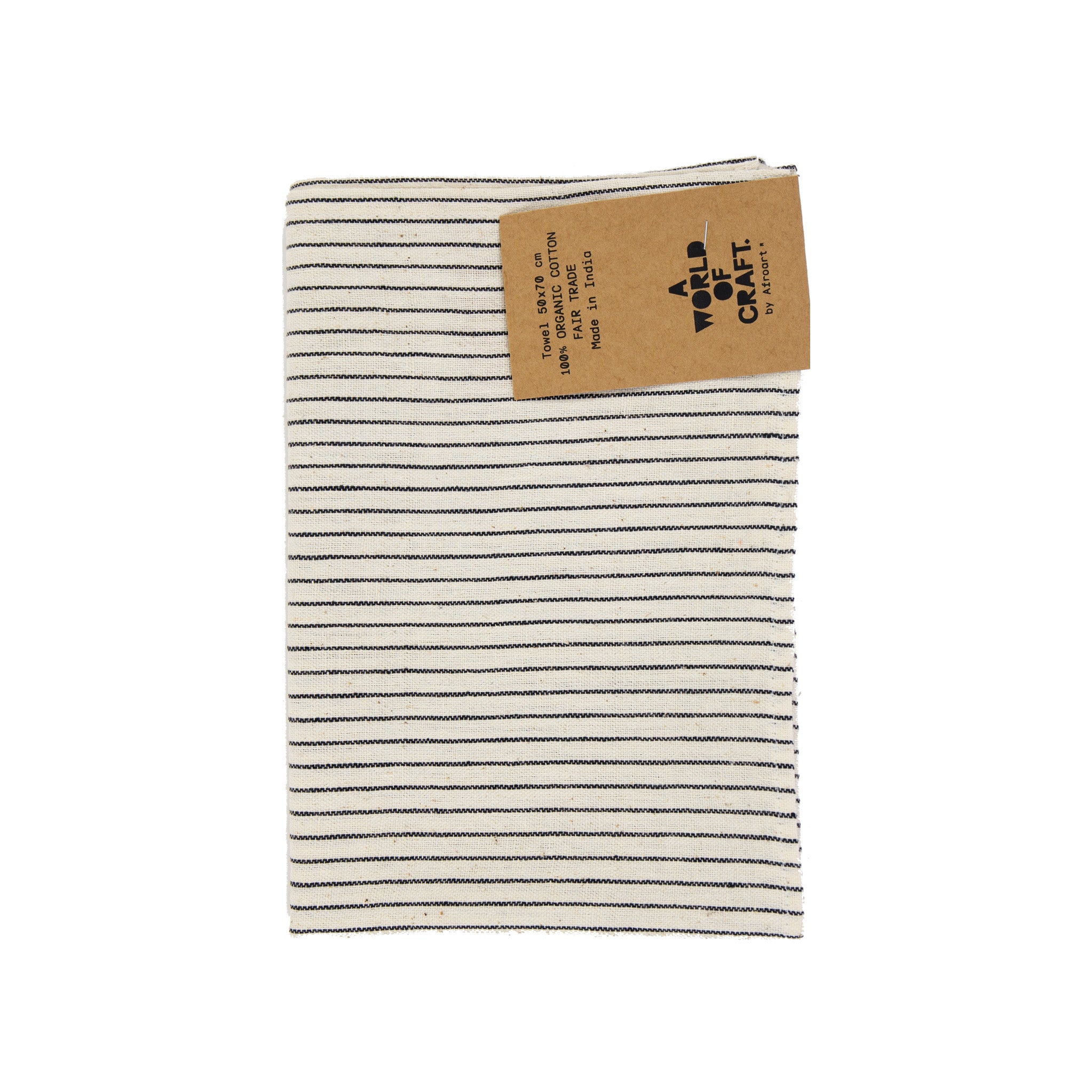 A World of Craft Thinstripe Kitchen Towel in white and black thin stripes, handwoven organic cotton, Fair Trade.