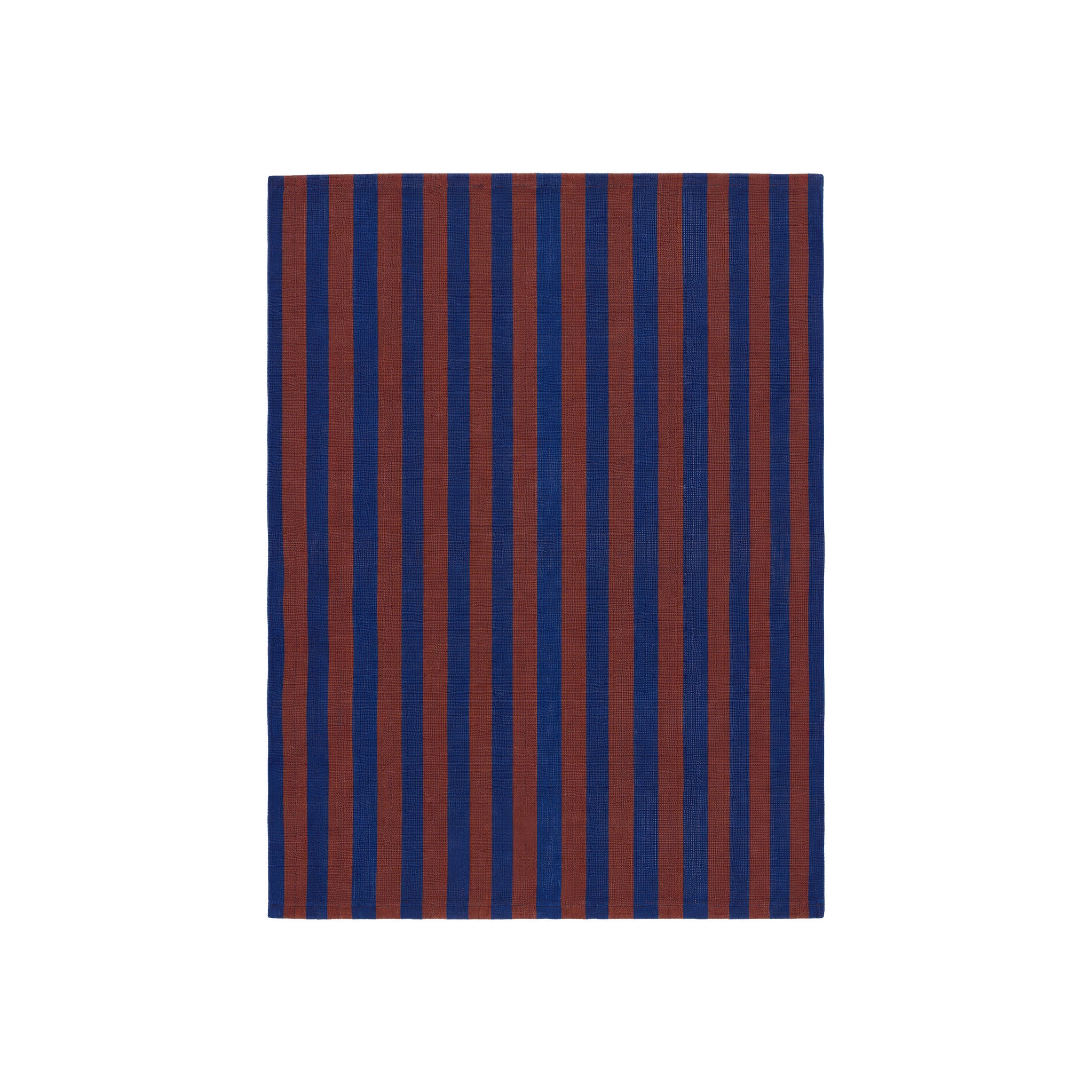Zora Towel by A World of Craft in handwoven cotton with dark blue and brown vertical stripes.