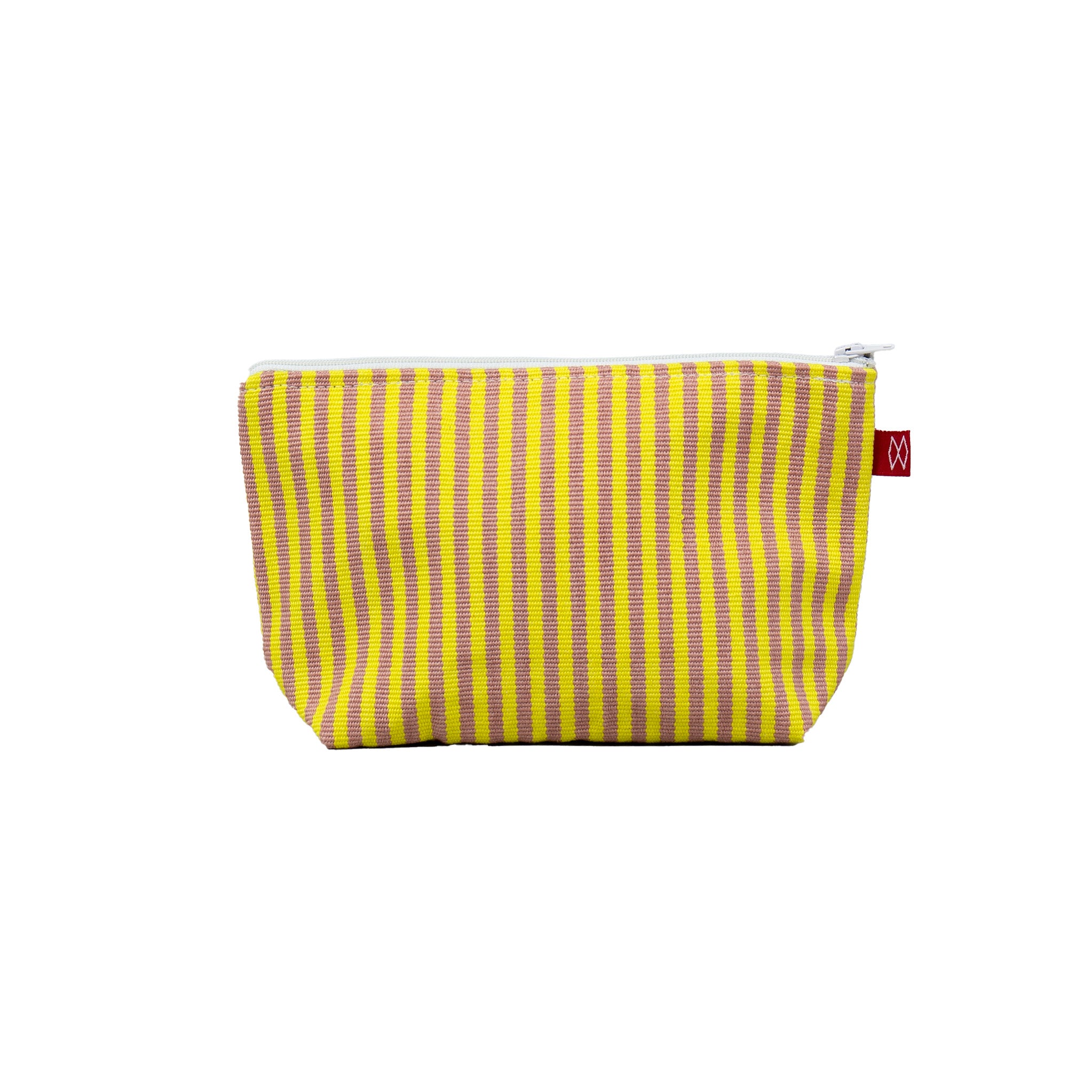 Elfi Toilet Bag, handwoven striped cotton with nylon lining inn yellow/pink, Fair Trade handmade in Guatemala—multi-use as makeup bag, organizer, or clutch.