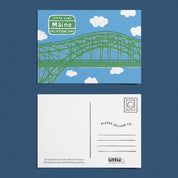 Little Something Co. Maine Vacationland Postcard featuring an illustrated Piscataqua River Bridge welcome into Maine.