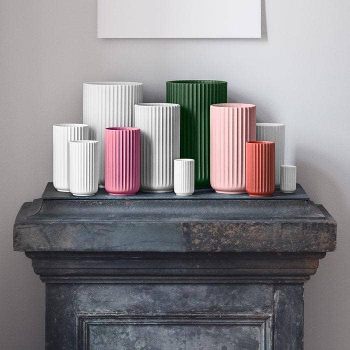 Collection of Lyngby Porcelæn Grooved porcelain vases with vertical grooves by Karakter Copenhagen.