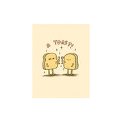 Toast Card by Allison McKeen featuring two illustrated slices of toast clinking glasses beneath pink “A Toast!” lettering.