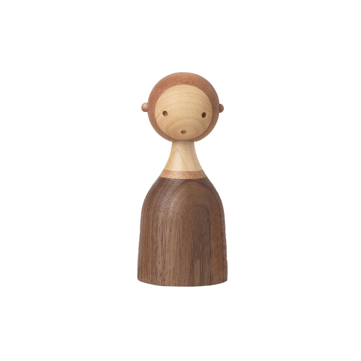 Architectmade Kin figurines by Lars Beller Fjetland, handmade in walnut, mahogany, and maple with tilting heads, shown in a mix-and-match constellation.
