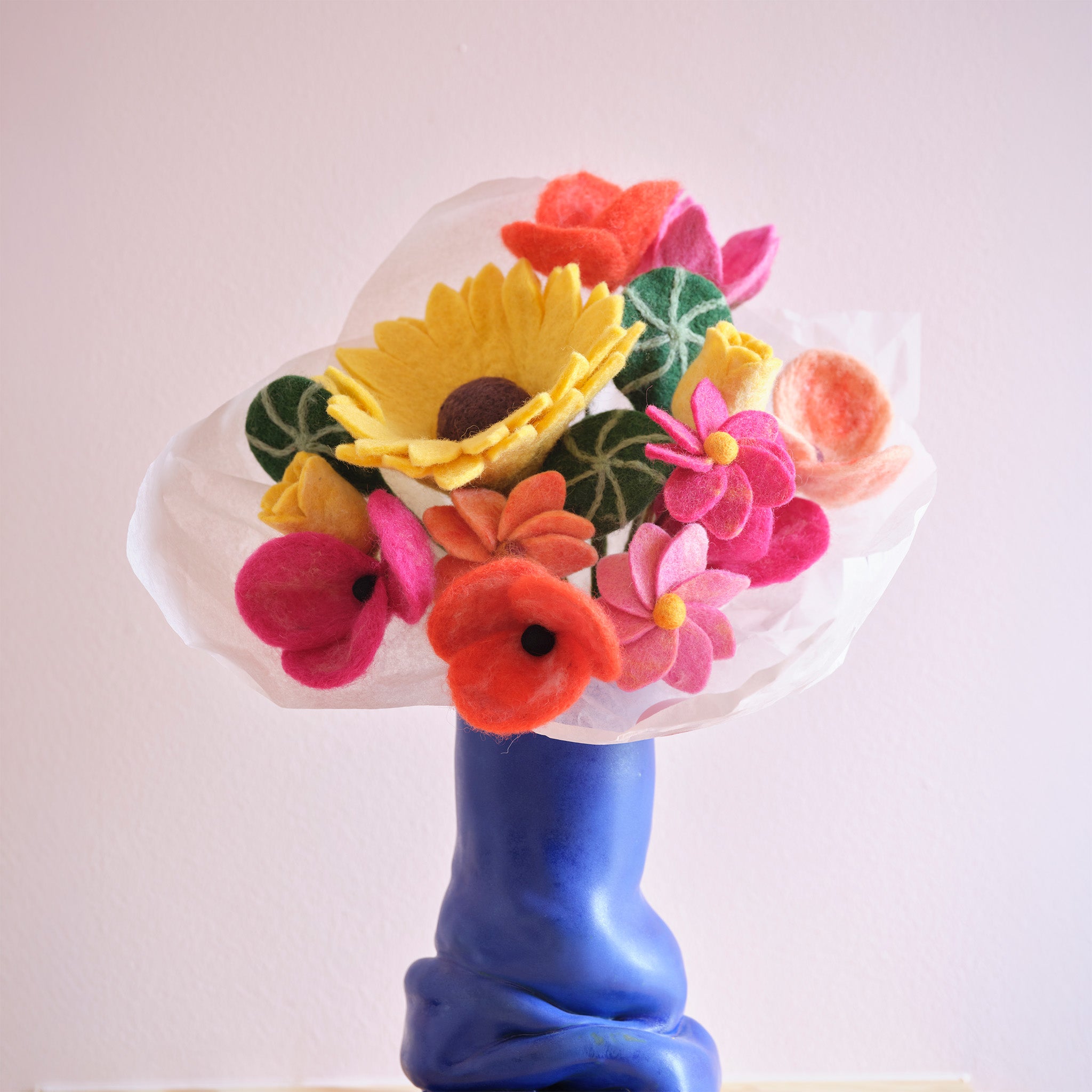 Handcrafted wool flower bouquets by Aveva Design that never wilt, shed, or need watering. Bundled forever blooms ready to gift or keep.