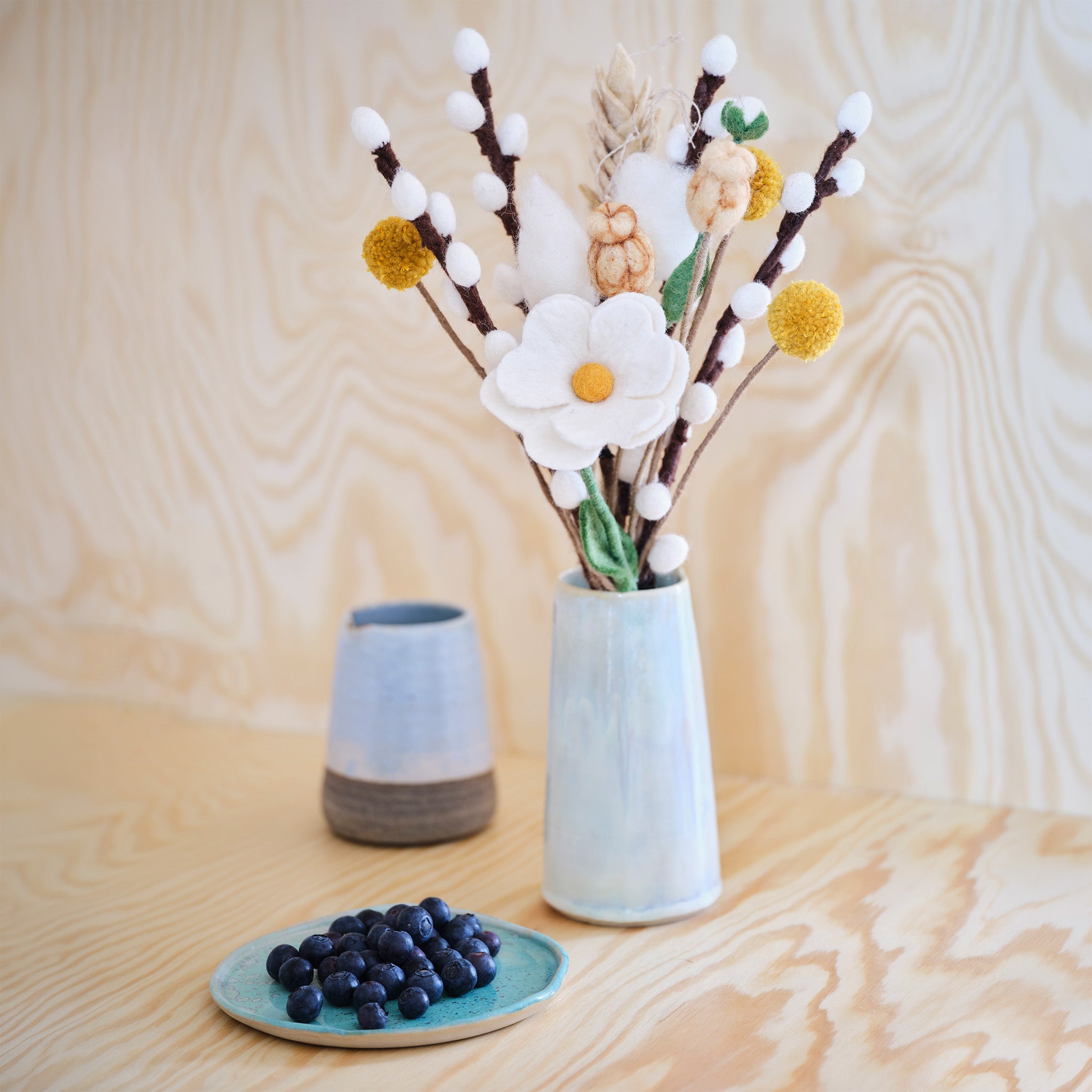 Handcrafted wool flower bouquets by Aveva Design that never wilt, shed, or need watering. Bundled forever blooms ready to gift or keep.