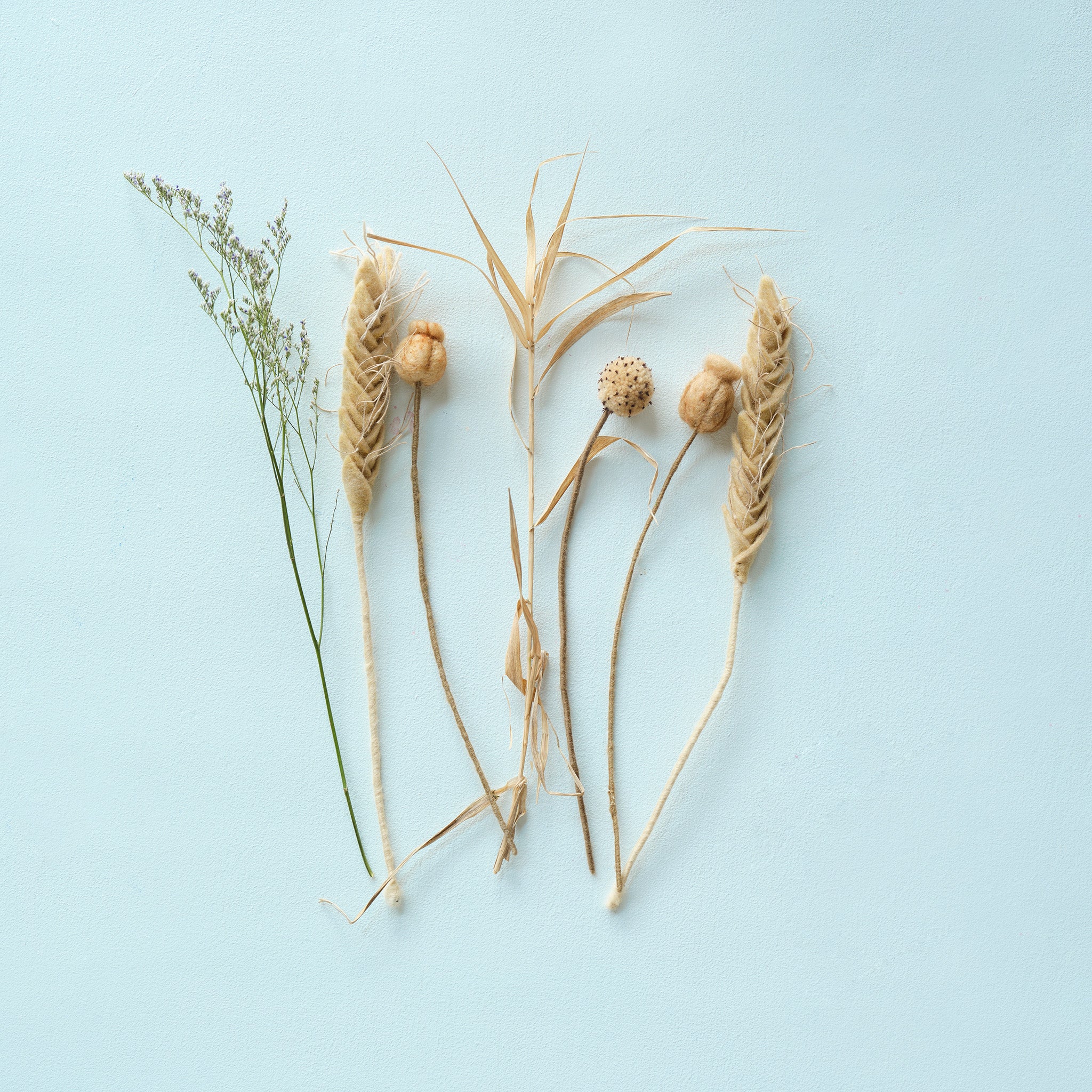 Wool felt Endless Flower stem by Aveva in Pine Branch, Wheat, or Willow design, handmade in Nepal.