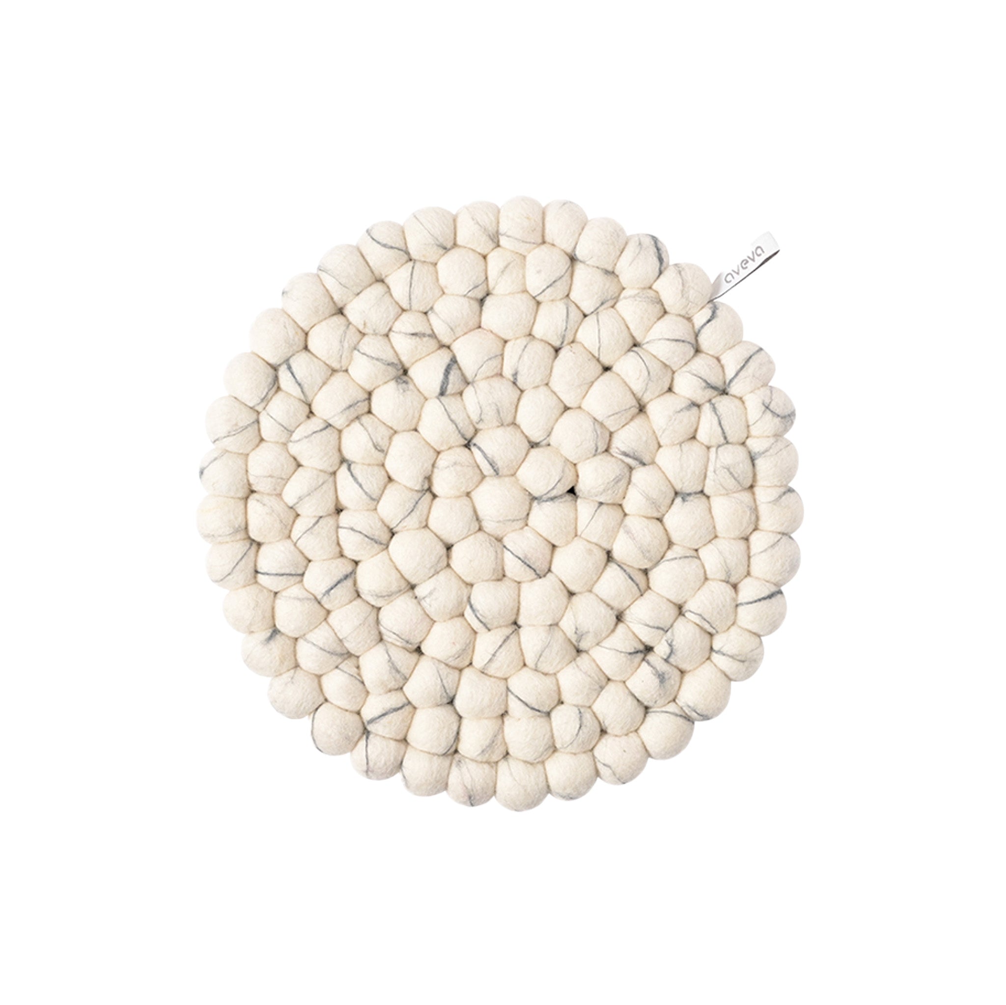 Aveva Design Round Wool Trivet, handmade wool circle design in multiple colors. Protects tables with playful style.