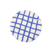 Aveva Seat Cushion in wool felt, available in raw grey or graphic patterns. Round portable chair pads in two sizes, designed in Sweden.