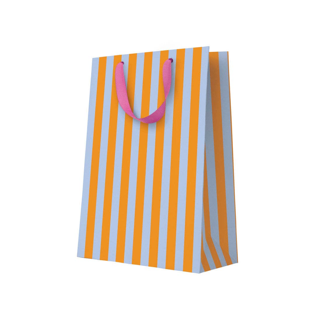 Ohh Deer Orange &amp; Blue Stripe Large Gift Bag with bold orange and blue striped design.