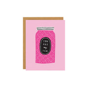 Badger & Burke Jam Love Card. Bright, playful love card printed on FSC-certified cardstock. 4.25" × 5.5", blank inside, made in Canada.
