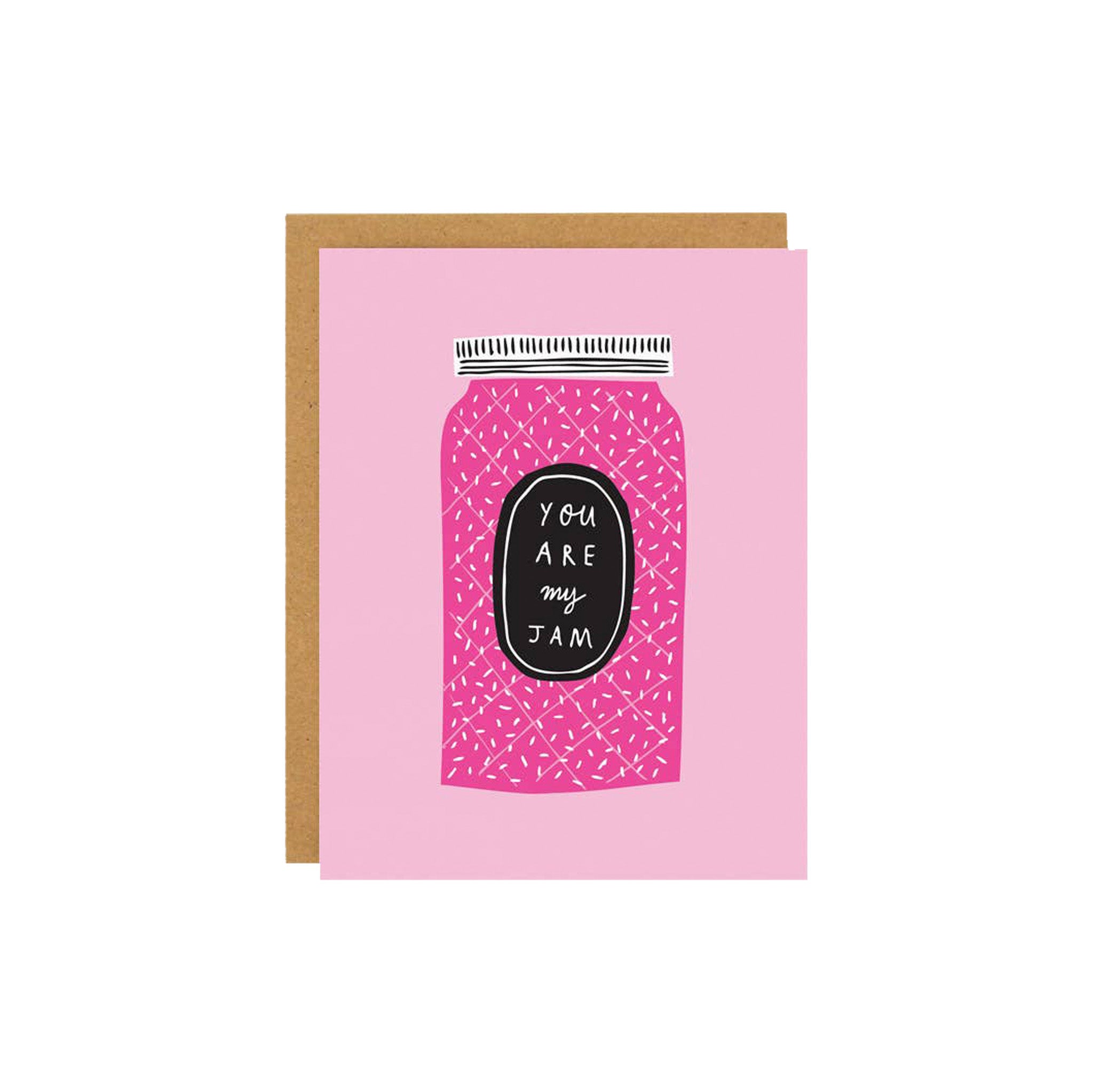 Badger & Burke Jam Love Card. Bright, playful love card printed on FSC-certified cardstock. 4.25" × 5.5", blank inside, made in Canada.