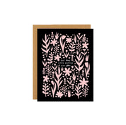 Badger & Burke Wedding Flowers Card. Modern floral wedding card with pink flowers on black background. Blank inside, FSC-certified, made in Canada.