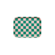 Kat Checker Serving Tray, 27 × 20 cm, in peach and tulip check pattern. FSC-certified birch veneer, handcrafted in Sweden.