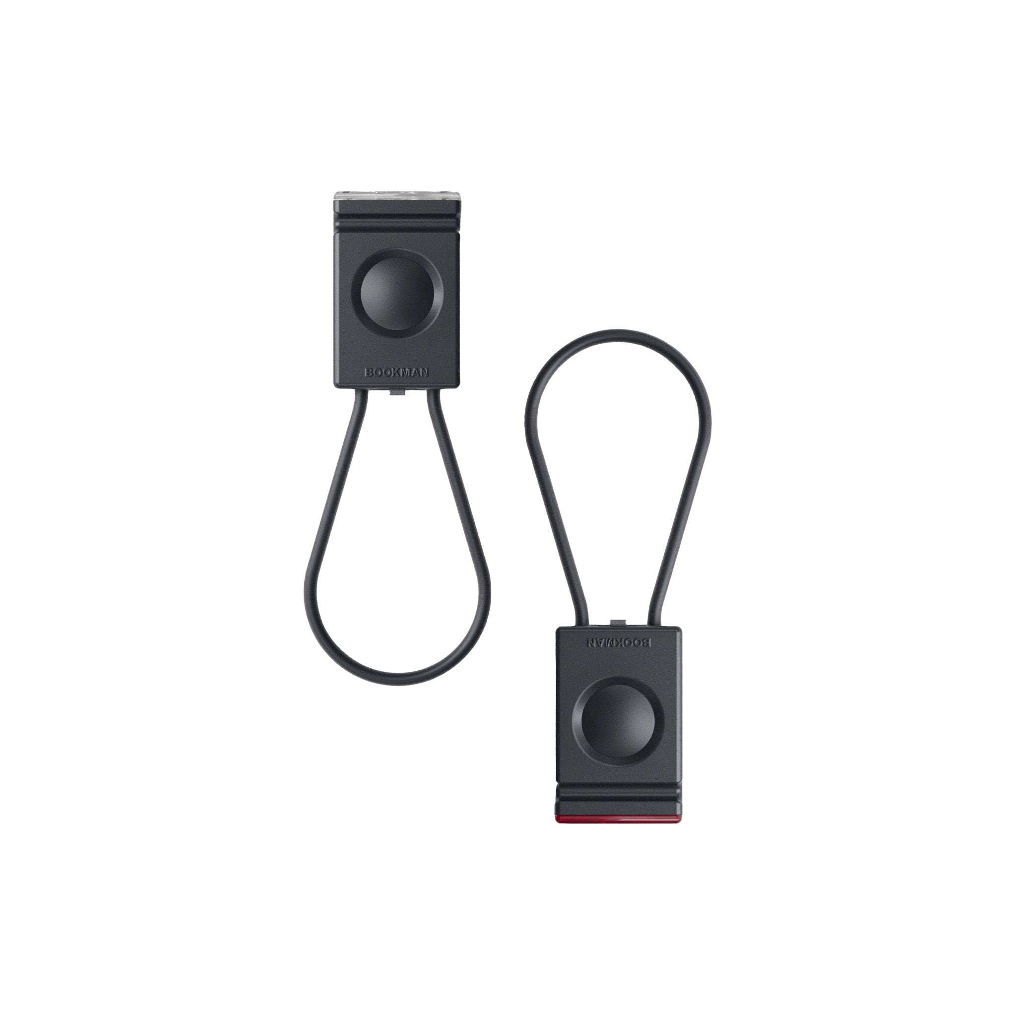 Bookman Block Bike Lights—compact, rechargeable, and easy to mount with elastic bands. Choose Front or Rear, both with 50 lumens, 4 modes, runtimes up to 31 hours, and plastic-free packaging.