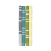 Mixed Striped Eco Dinner Candle Set by British Colour Standard featuring four hand-poured striped dinner candles in Greys & Greens made from plant-based stearin wax.