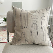 Everyday People Cushion by K Studio. Handcrafted in Grand Rapids, Michigan. Flax linen pillow with stitched character motif, zipper closure, and down-alternative insert—your new couch crew.