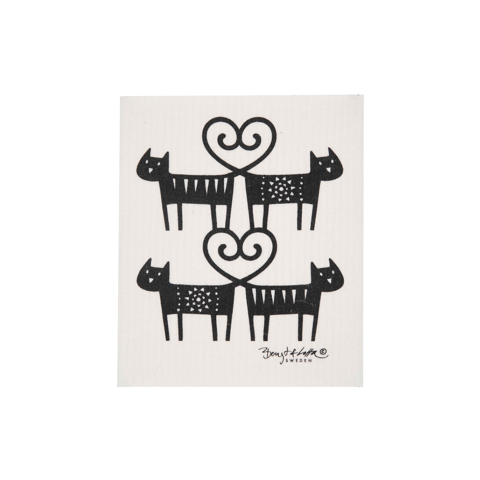 Cat Lovers Swedish Dishcloth by Cose Nuove, designed by Bengt & Lotta, featuring playful stylized cat illustrations in a Scandinavian-inspired graphic pattern.
