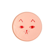 Donna Wilson Cat Side Plate in candy-pink ceramic with glazed cat face, playful plate for serving snacks or hanging as wall art.