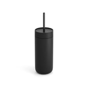 Fellow Carter Cold Tumbler in matte stainless steel with reusable straw, ceramic-coated interior, and spill-resistant lid. Available in 16 oz size.