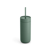 Fellow Carter Cold Tumbler in matte stainless steel with reusable straw, ceramic-coated interior, and spill-resistant lid. Available in 16 oz size.